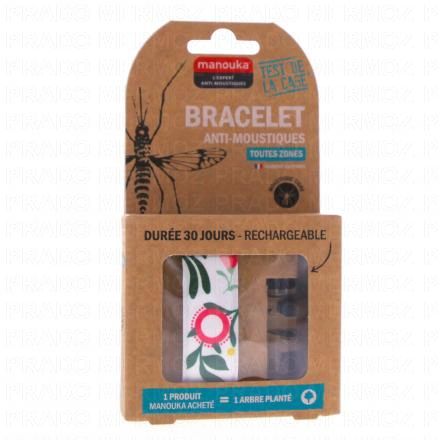 MANOUKA Bracelet anti-moustique Adulte + 1 recharge 6ml (pivoine)