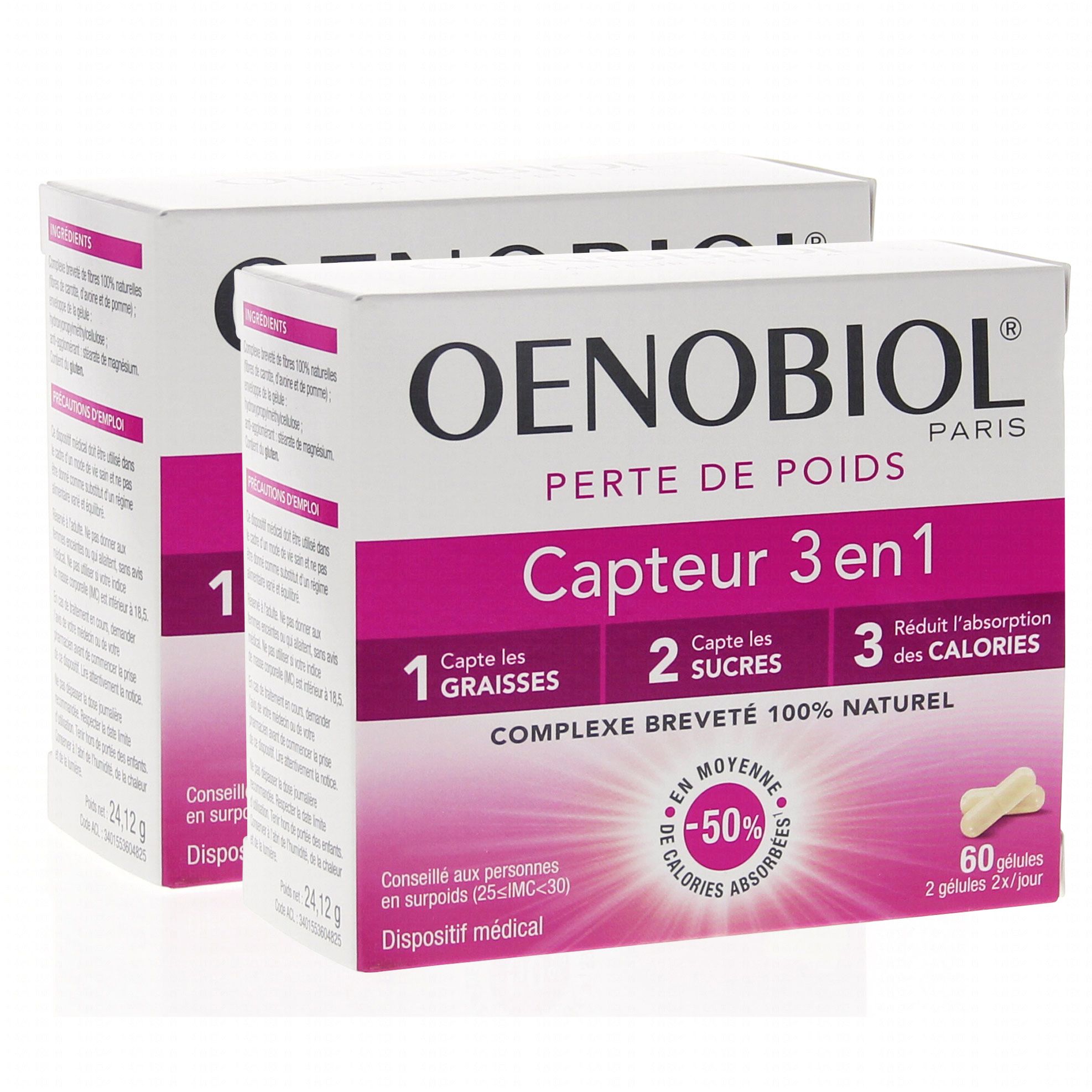 OENOBIOL Perte de poids capteur 3 en 1 lot de 2 x 60 OENOBIOL Perte de poids capteur 3 en 1 lot de 2 x 60