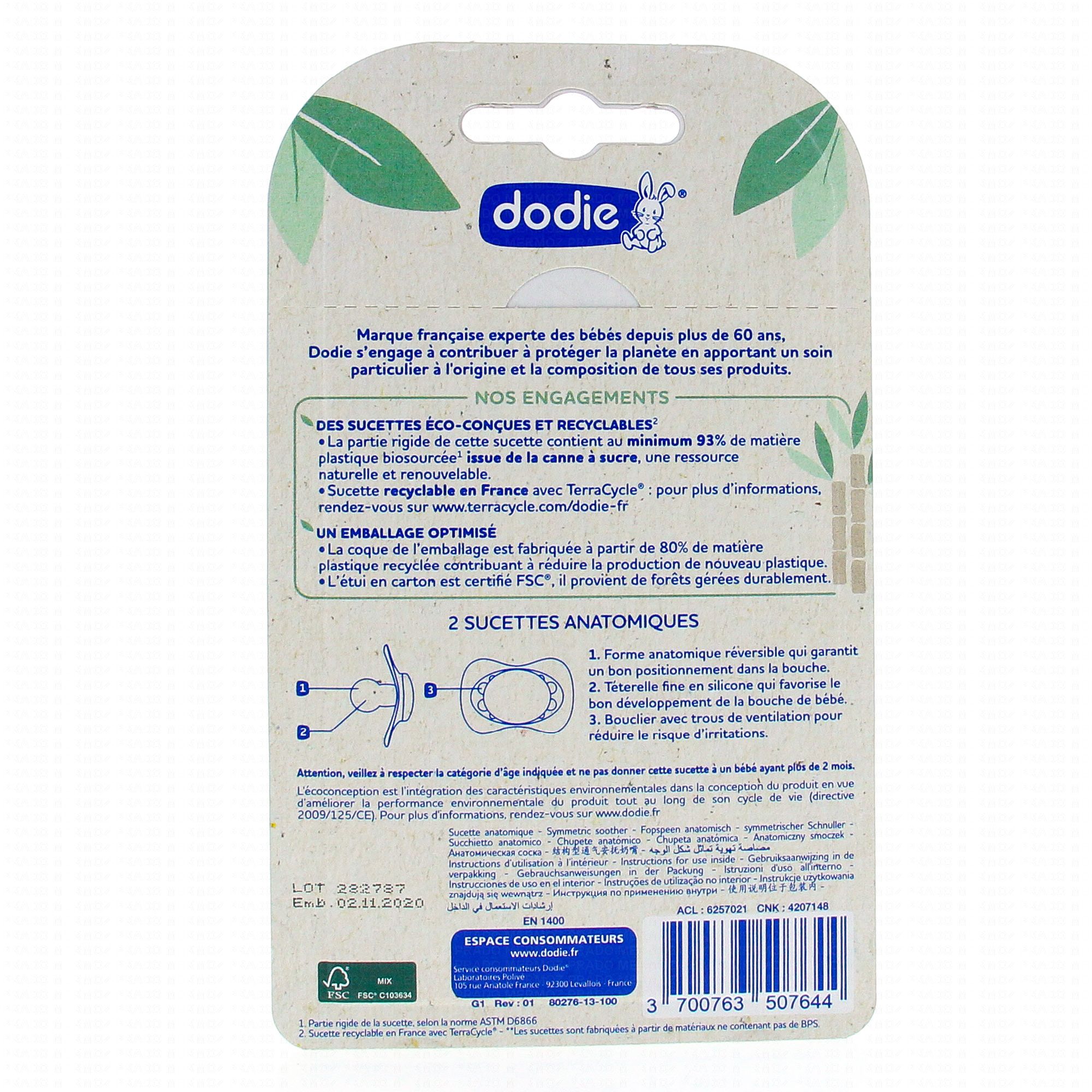 Dodie Sucettes Eco Concues Beige 0 2 Mois X2 Parapharmacie En Ligne Prado Mermoz