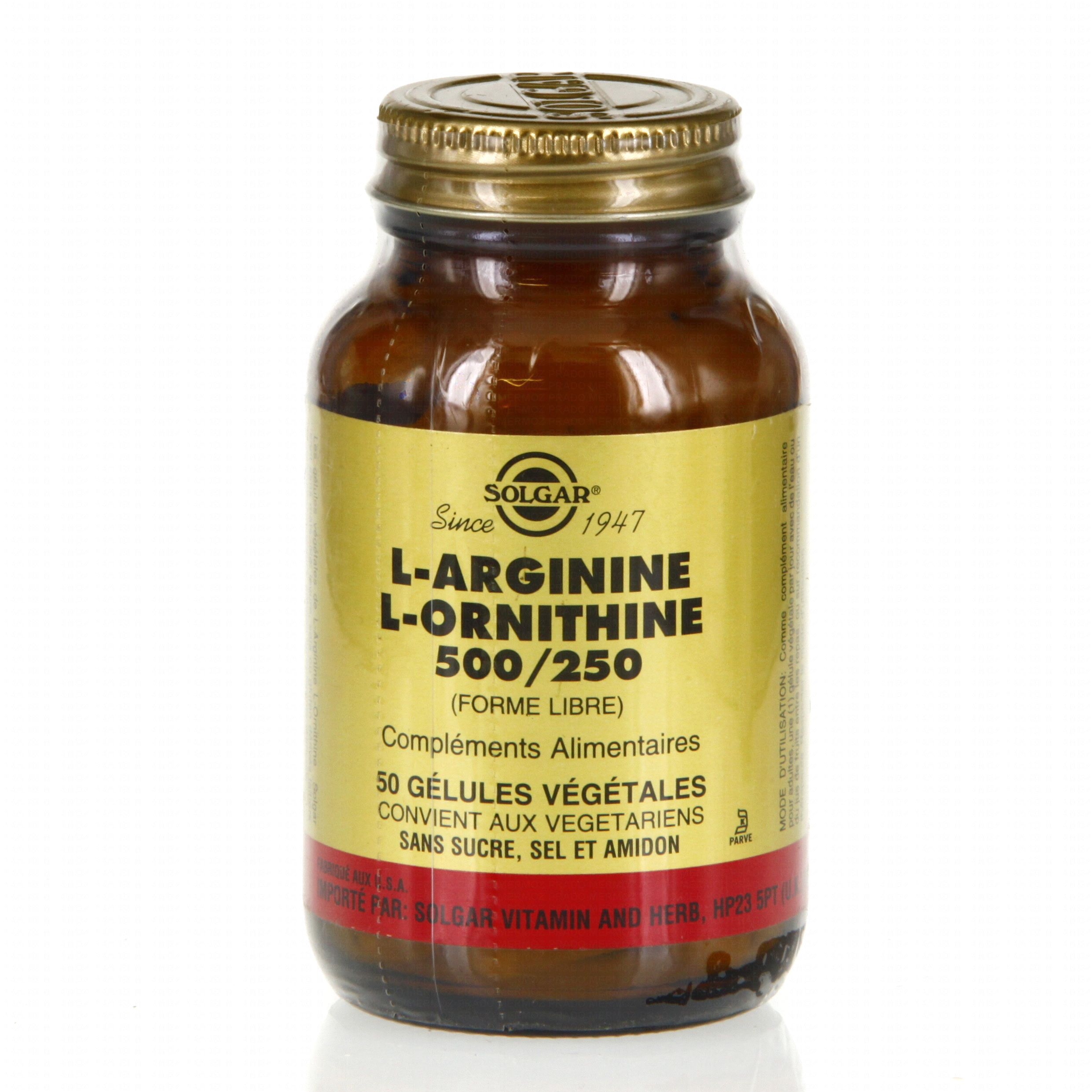 SOLGAR L arginine L ornithine 500mg / 250mg 50 gélules Parapharmacie