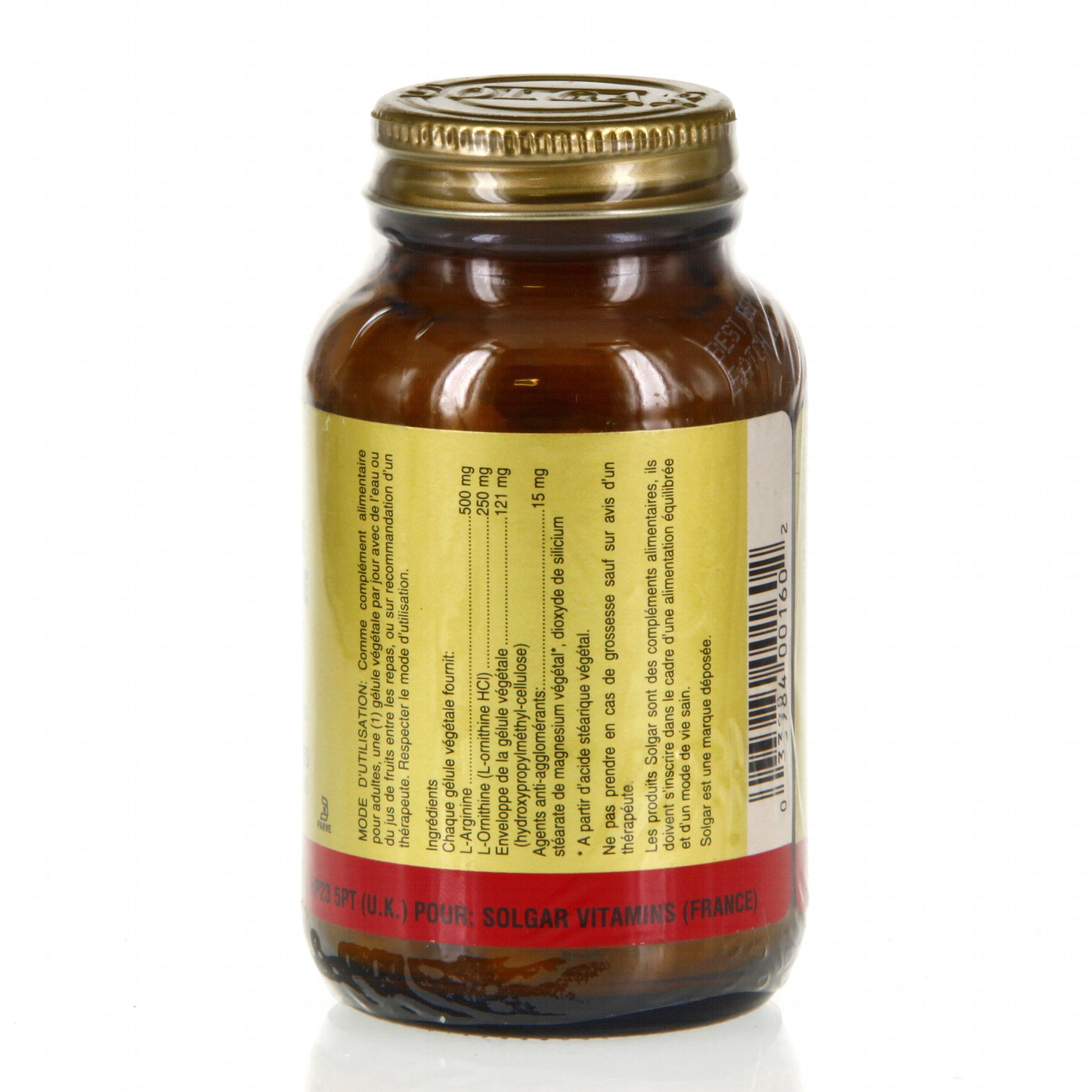 SOLGAR L arginine L ornithine 500mg / 250mg 50 gélules Parapharmacie