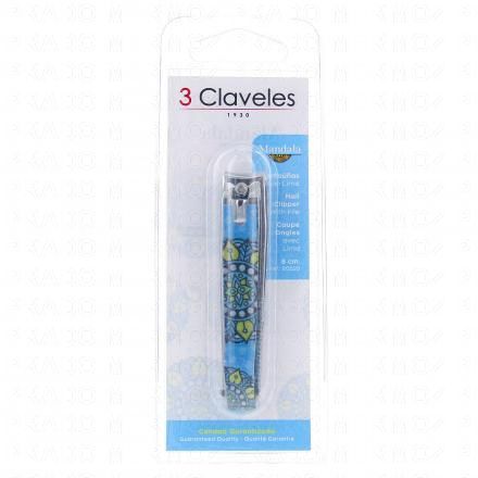 3 CLAVELES Coupe ongles avec lime motif mandala 8 cm