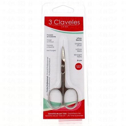 3 CLAVELES Ciseaux à ongles droits 9 cm