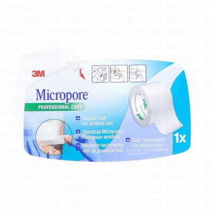 3M Micropore - Sparadrap avec dévidoir de 25mm x 5m blanc
