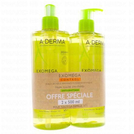 A-DERMA Exomega Control - Huile lavante émolliente (lot de 2 x 500ml)