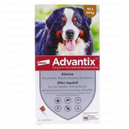 ADVANTIX Pipettes Antiparasitaires Très Grands Chiens 40 à 60kg ((4 x 6ml))