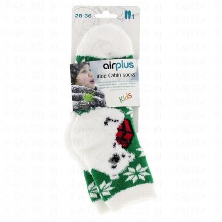 AIRPLUS Aloe Cabin Socks Chaussettes Femme/Enfant X1 paire (verte motif ourson blanc)