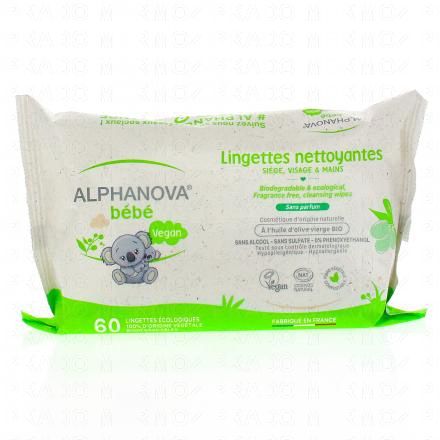 ALPHANOVA Bébé - Lingettes nettoyantes écologiques et biodégradables à l'huile d'olive bio paquet de 60
