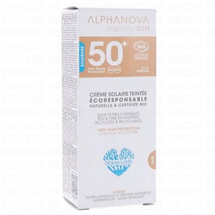Organic Sun - Crème teintée nude SPF 50+ peaux sensibles et réactives visage tube 50g