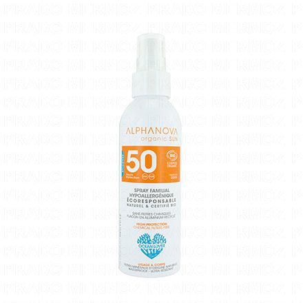 ALPHANOVA Organic Sun - Spray solaire familial haute protection SPF50