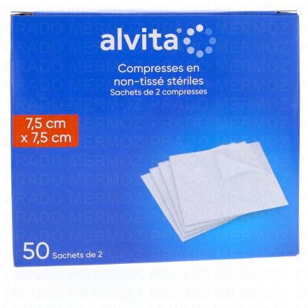 ALVITA Compresses en non-tissé stériles taille 7.5 * 7.5cm - 50 sachets de 2 compresses