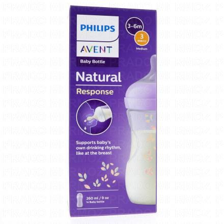 AVENT Biberon Natural response biberon t&eacute;tine silicone +1mois 260ml (d&eacute;cor&eacute;)