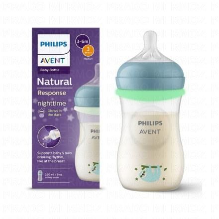 AVENT Biberon Natural response biberon t&eacute;tine silicone +1mois 260ml (special nuit)