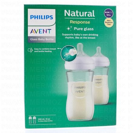 AVENT Natural Responce - Biberon en verre 240ml lot de 2