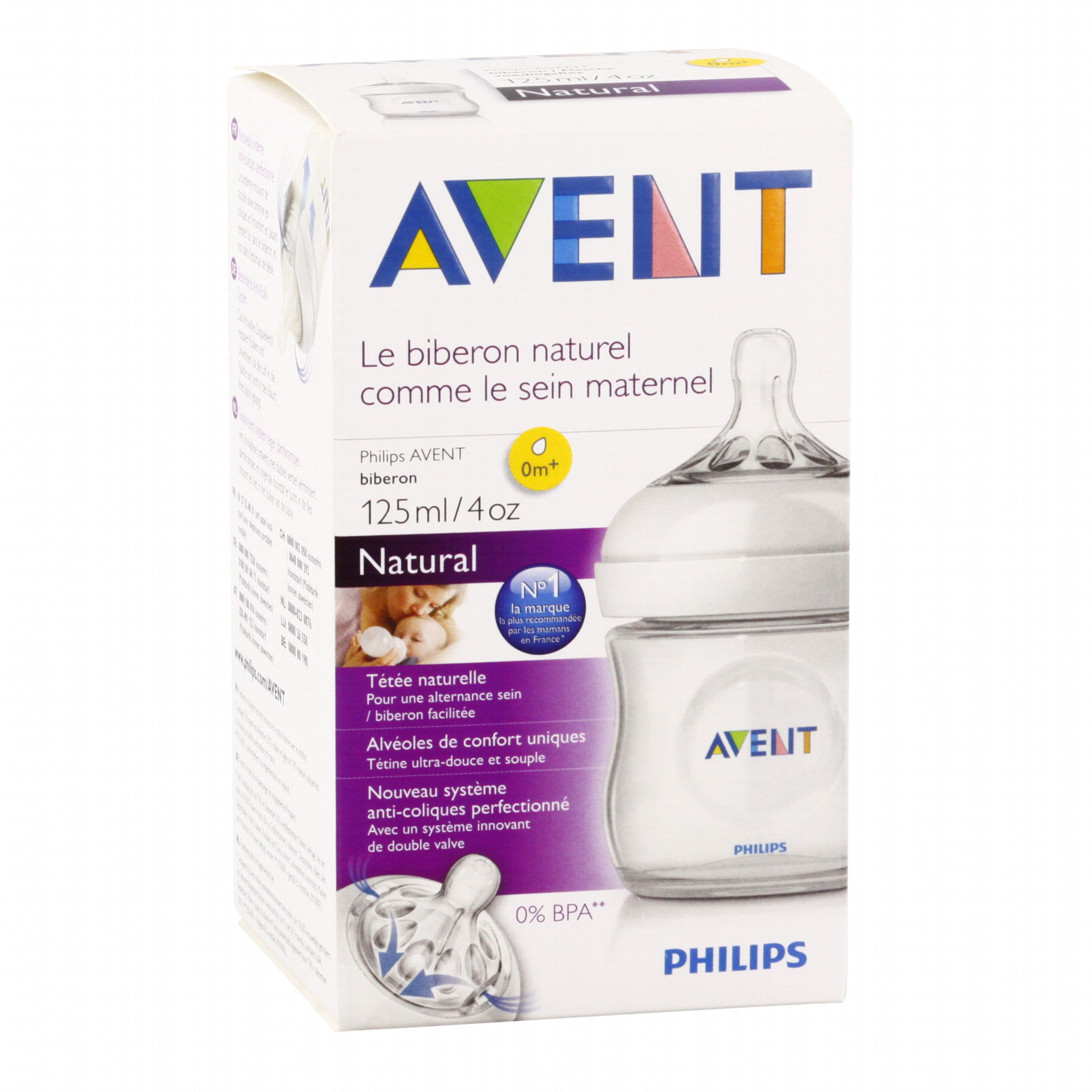 BIBERON NATUREL 125 ML BLEU AVENT