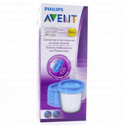 AVENT Pots de Conservation pour Lait Maternel Réutilisables 180ml x5 Pots