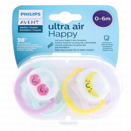 AVENT Sucettes Ultra air 0-6m x2 (happy)