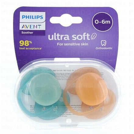 AVENT Ultra Solft - Sucettes 0-6 mois (turquoise / orange)