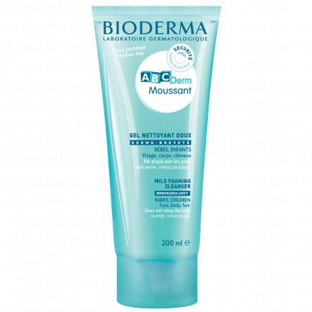 BIODERMA ABCDerm - Gel moussant doux visage & corps bébé Flacon pompe 1L (tube 200ml)
