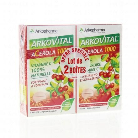 ARKOPHARMA Arkovital - Acérola 1000 vitamine C 100% naturelle (lot de 2 boîtes x 30 comprimés)