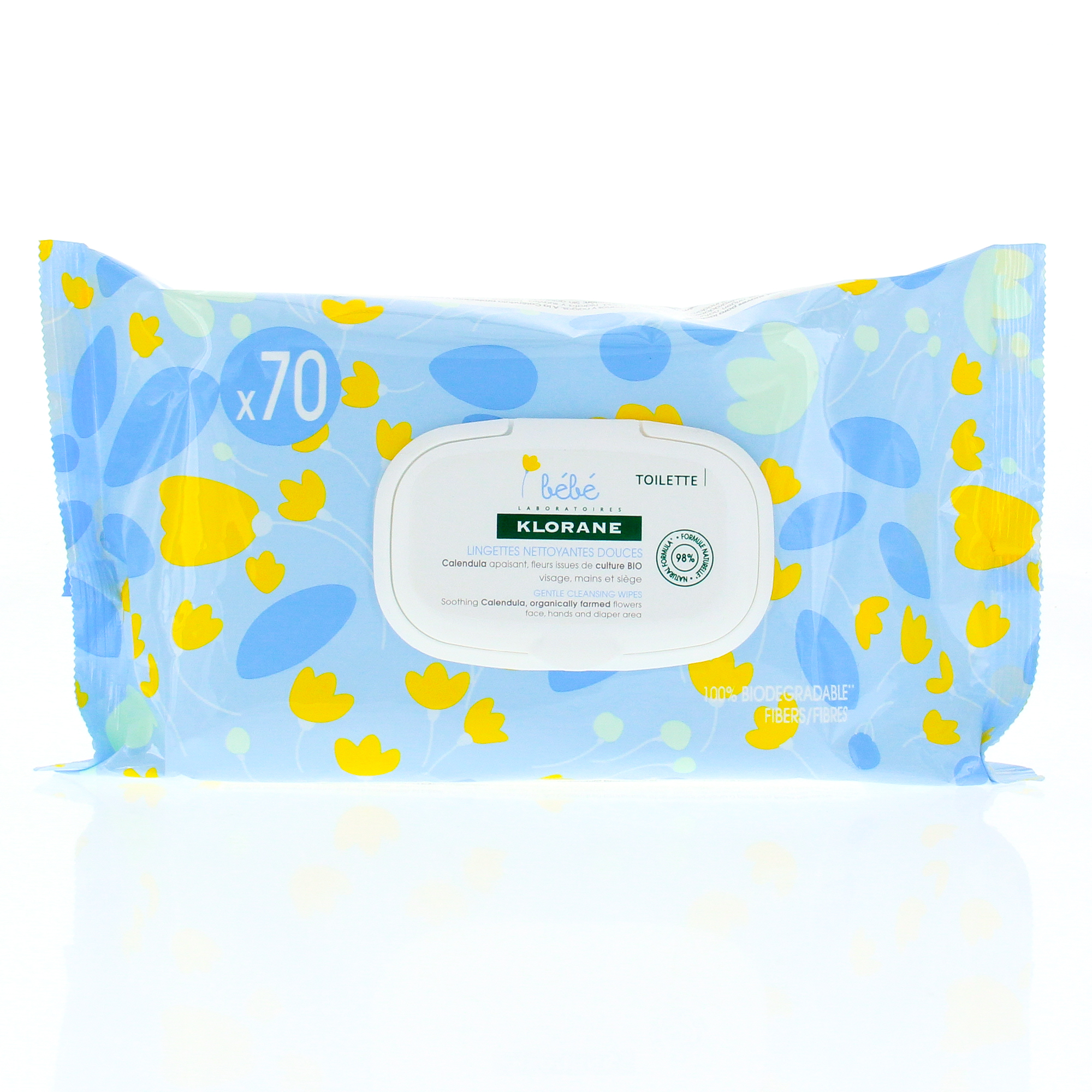 Lingettes nettoyantes douces Bébé Klorane - hydrate et protège