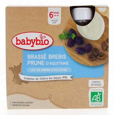 BABYBIO Desserts Lactés - Brassé brebis prune d'Aquitaine 6mois et plus 4x85g