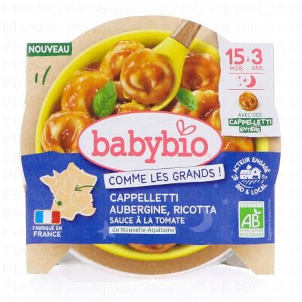 BABYBIO Comme les grands - Cappelletti Aubergine Ricotta & sauce tomate d&egrave;s 15 mois 190g
