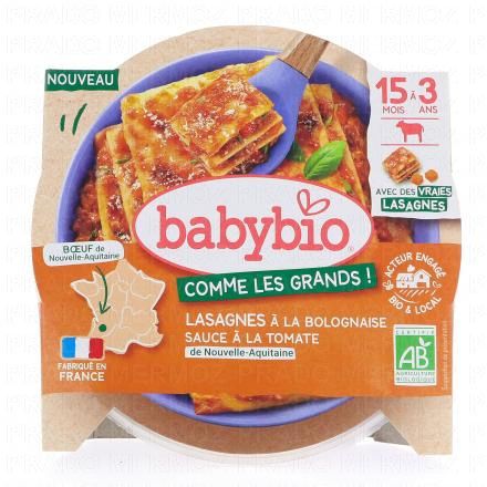 BABYBIO Comme les grands - Lasagnes à la bolognaise boeuf et tomate dès 15 mois 200g
