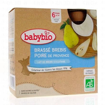 BABYBIO Desserts Lactés - Gourdes brassébrebis, poire de Provence, lait de brebis d'Occitanie dès 6 mois 4x85g