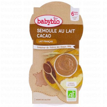 BABYBIO Desserts lactés - Semoule au lait cacao Bio +8 mois 2x100g