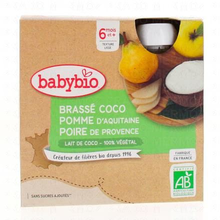 BABYBIO Desserts Végétaux - Gourdes Brassé coco, pomme d'Aquitaine et poire de Provence 4x85g dès 6mois