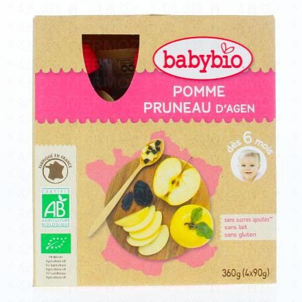 BABYBIO Fruits - Gourdes pomme, pruneau dès 6 mois 4x90g