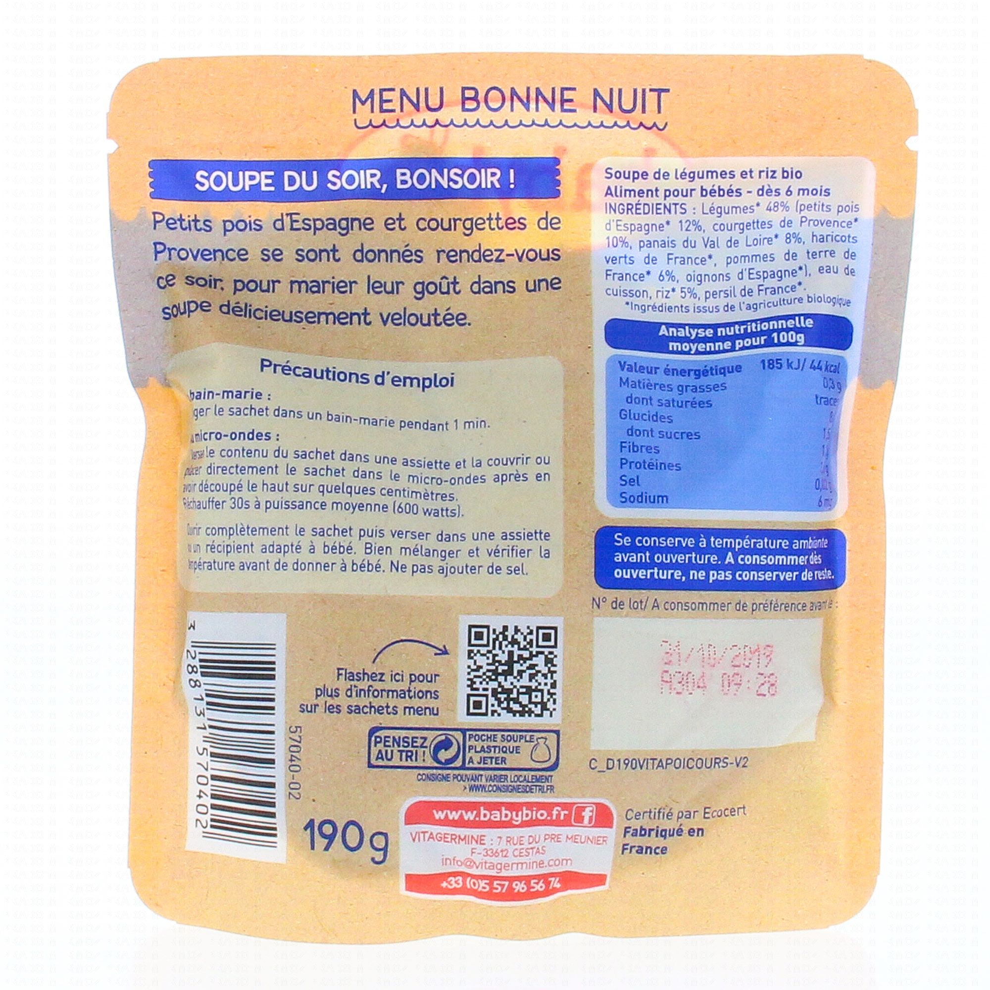 Babybio Repas Du Soir Petite Poche De Soupe De Petits Pois Courgettes Des 6 Mois 190g Parapharmacie En Ligne Prado Mermoz