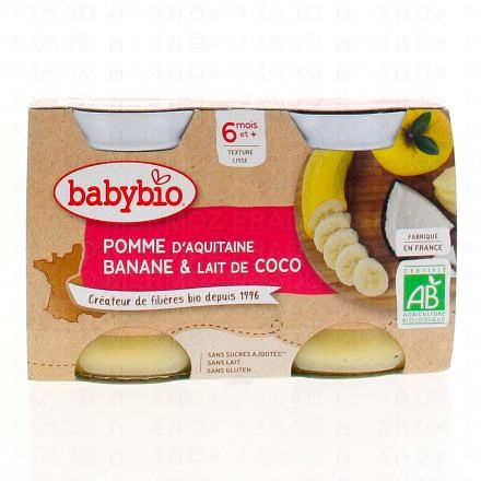 BABYBIO Fruits - Petits pots Pomme d'Aquitaine, Banane & Lait de coco 2x130g dès 6 mois