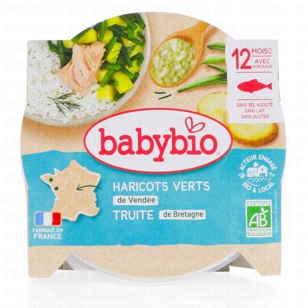 BABYBIO Repas du Midi - Petit plat Cocotte d'haricots verts, truite dès 12 mois 230g