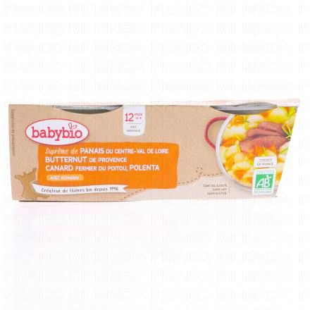 BABYBIO Repas du Midi - Petits bols Panais, courge butternut, canard fermier, polenta dès 12 mois 2x200g