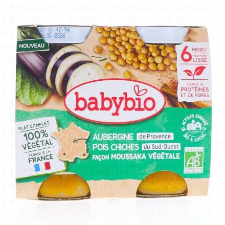 BABYBIO Végétal - Petit plat Aubergine Pois Chiches Façon Moussaka Végétale +6 Mois Bio 2x200 g
