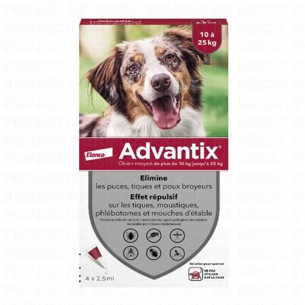 ADVANTIX chien moyen spot on (10 à 25kg x 4 pipettes)