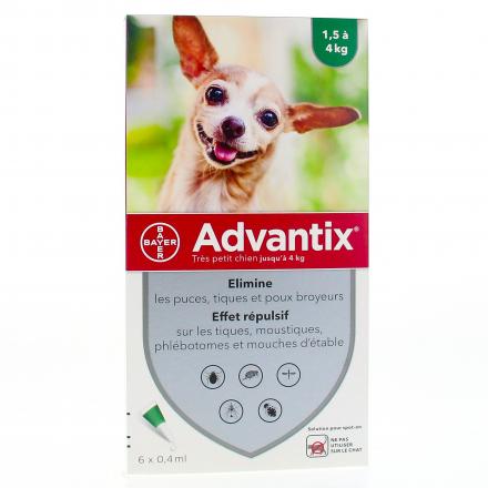 ADVANTIX très petit chien spot on (1.5 à 4 kg x 6 pipettes)