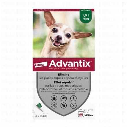 ADVANTIX très petit chien spot on (1.5 à 4 kg x 4 pipettes)