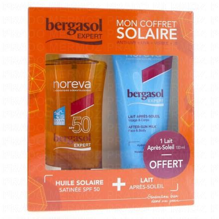 BERGASOL Coffret solaire Huile satinée SPF50 100ml + Lait après soleil 100ml