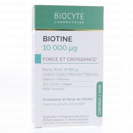 BIOCYTE Biotine 10000 µg - Force et Croissance Cheveux x45 Gélules