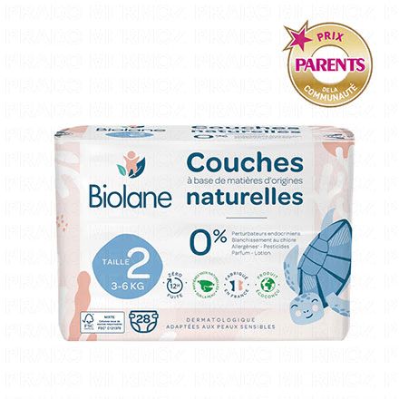 Couches naturelles zéro fuites 12h taille 2 - 3à6kg x28 couches 3
