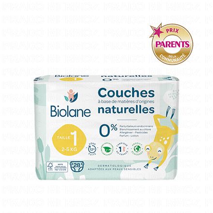 Couches naturelles zéro fuites 12h taille 1 - 2à5kg x28 couches 4
