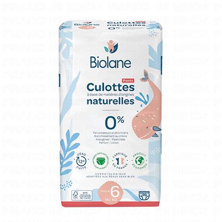 BIOLANE Culottes naturelles (taille 6 - paquet de 36 couches)