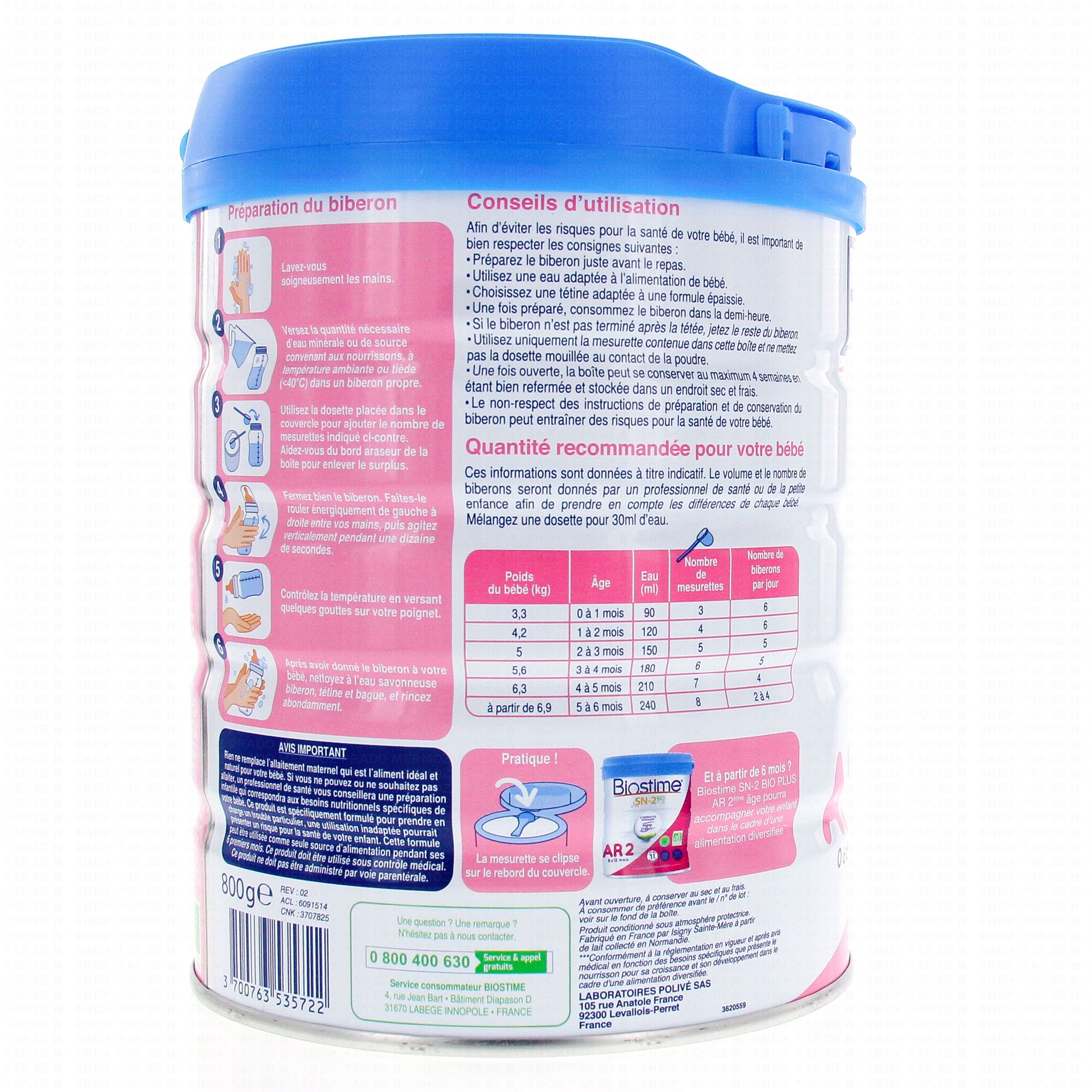 BIOSTIME LAIT BIO 1ER AGE 800G - totum pharmaciens