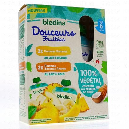 BLEDINA Douceurs fruitées - Gourdes dès 6 mois 4x90g