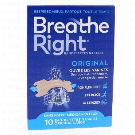 BREATHE RIGHT Bandelettes nasales nez congestionné Large (10 bandelettes)