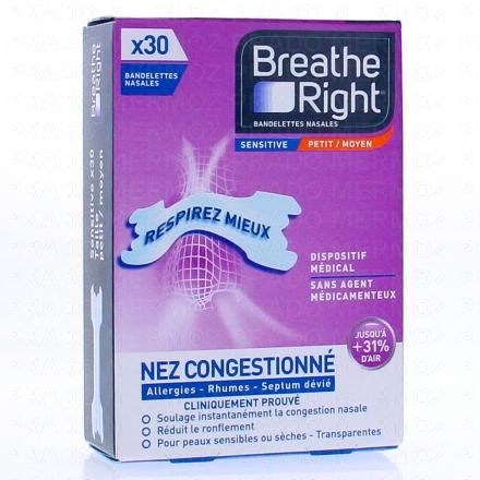 BREATHE RIGHT Bandelettes nasales nez congestionné sensitive petit/moyen (30 bandelettes)