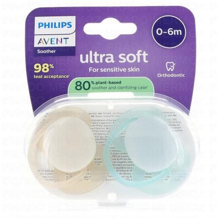AVENT Ultra Soft - Sucettes 0-6 mois (beige / bleu)